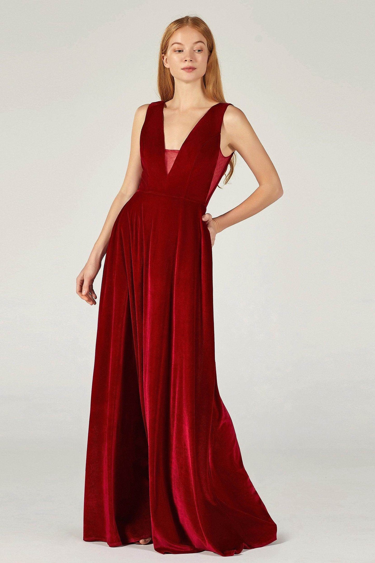 A-Line Floor Length Velvet Bridesmaid Dress CB0364