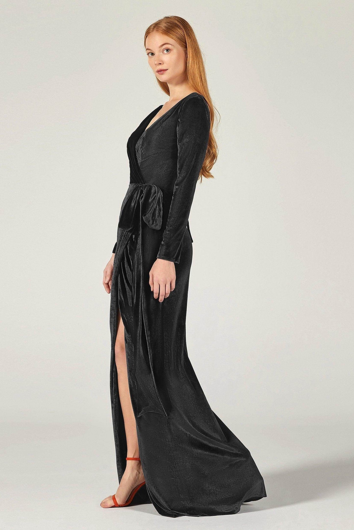 Sheath-Column Floor Length Velvet Bridesmaid Dress CB0366