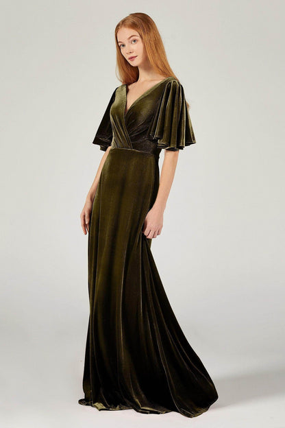 A-Line Floor Length Velvet Bridesmaid Dress Formal Dresses CB0367