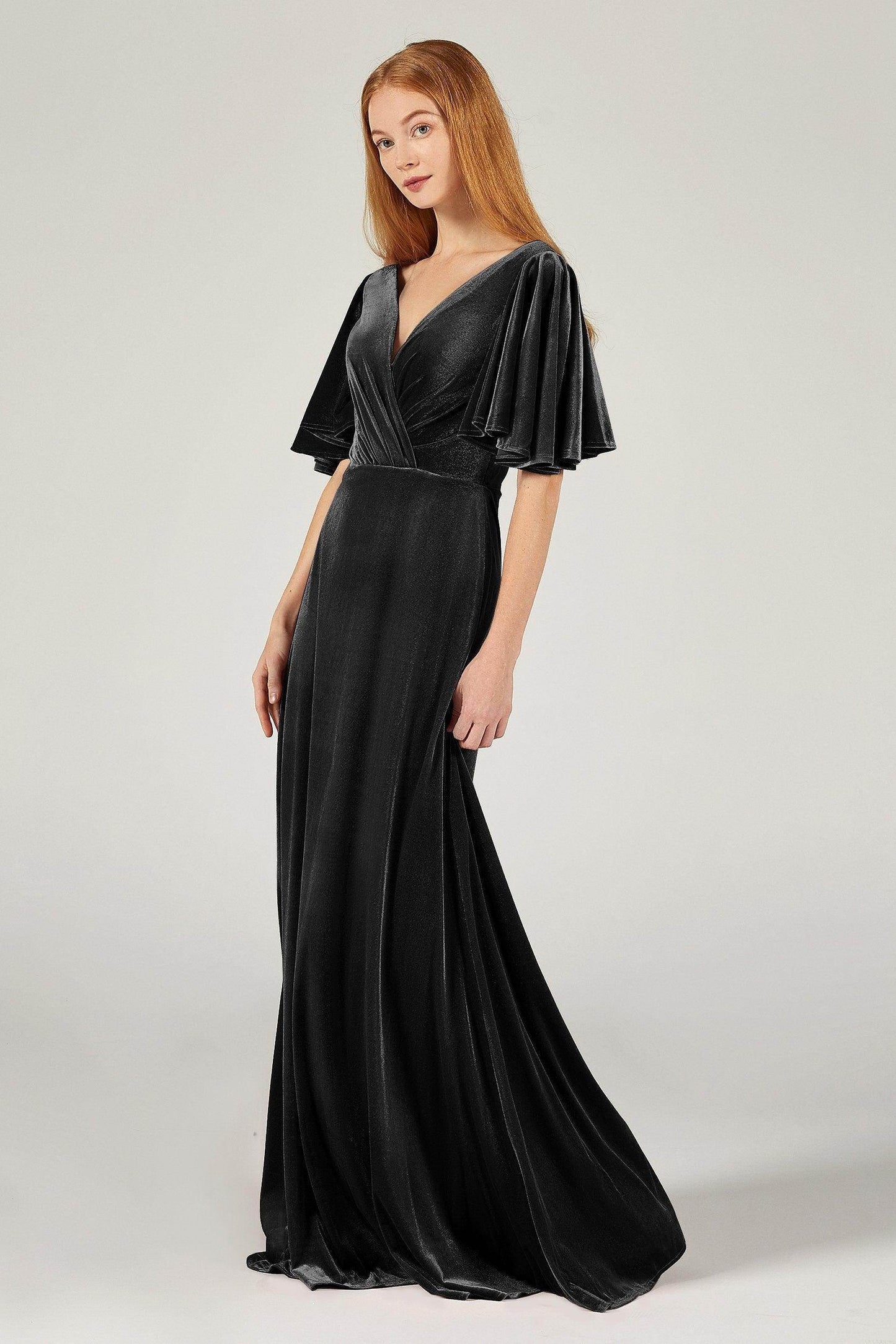 A-Line Floor Length Velvet Bridesmaid Dress Formal Dresses CB0367