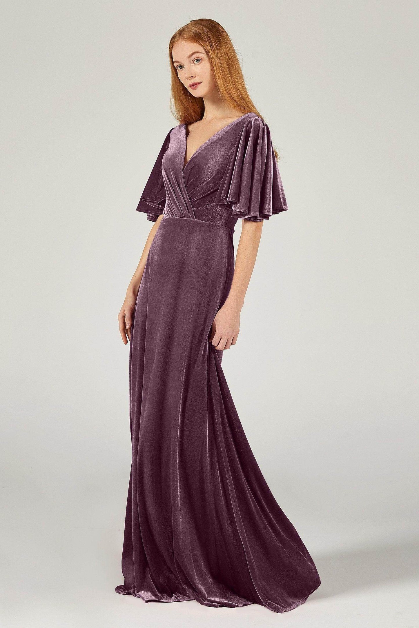 A-Line Floor Length Velvet Bridesmaid Dress Formal Dresses CB0367