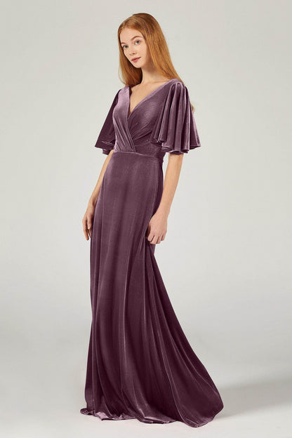 A-Line Floor Length Velvet Bridesmaid Dress Formal Dresses CB0367