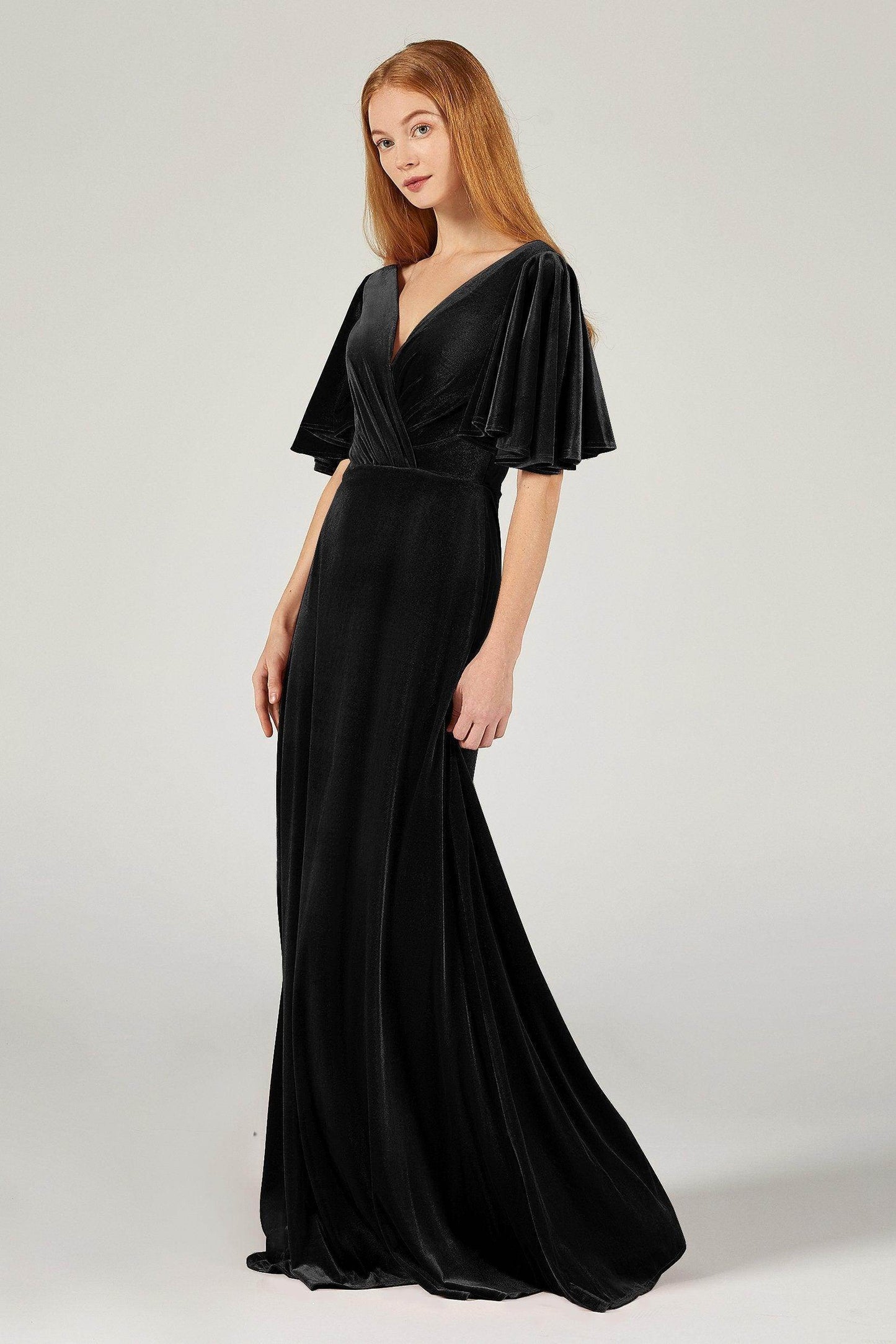 A-Line Floor Length Velvet Bridesmaid Dress Formal Dresses CB0367