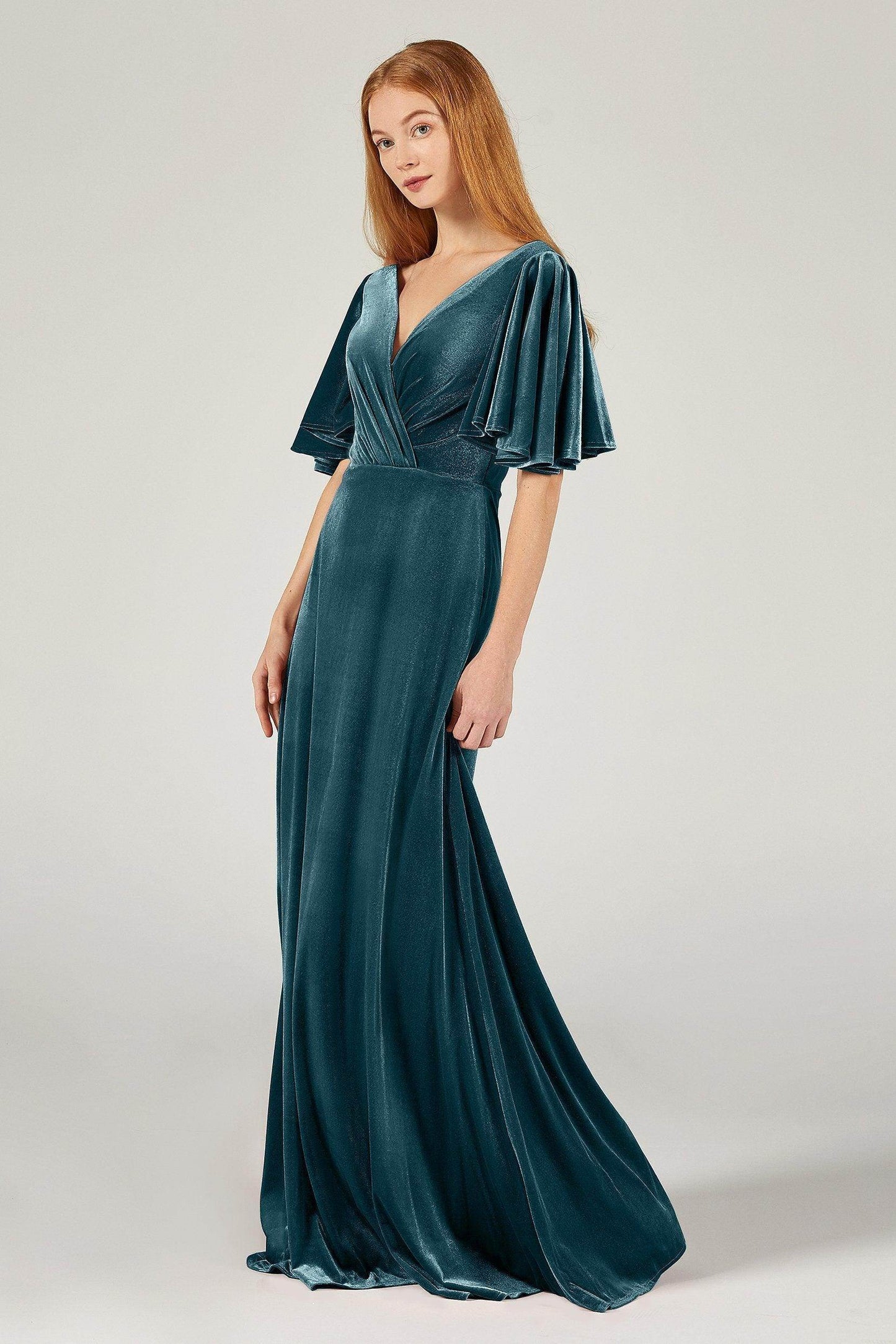A-Line Floor Length Velvet Bridesmaid Dress Formal Dresses CB0367