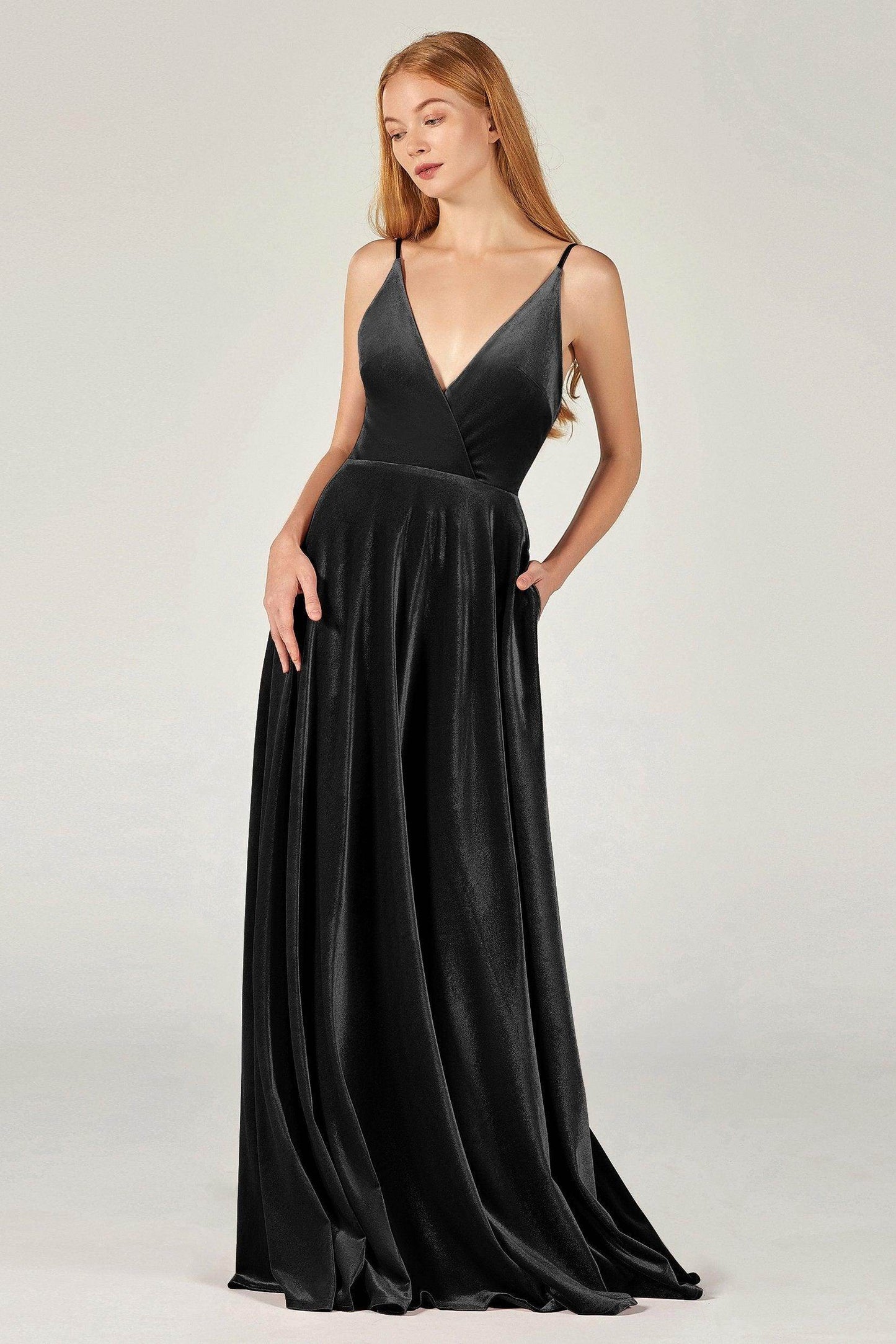 A-Line Floor Length Velvet Bridesmaid Dress Formal Dresses CB0368