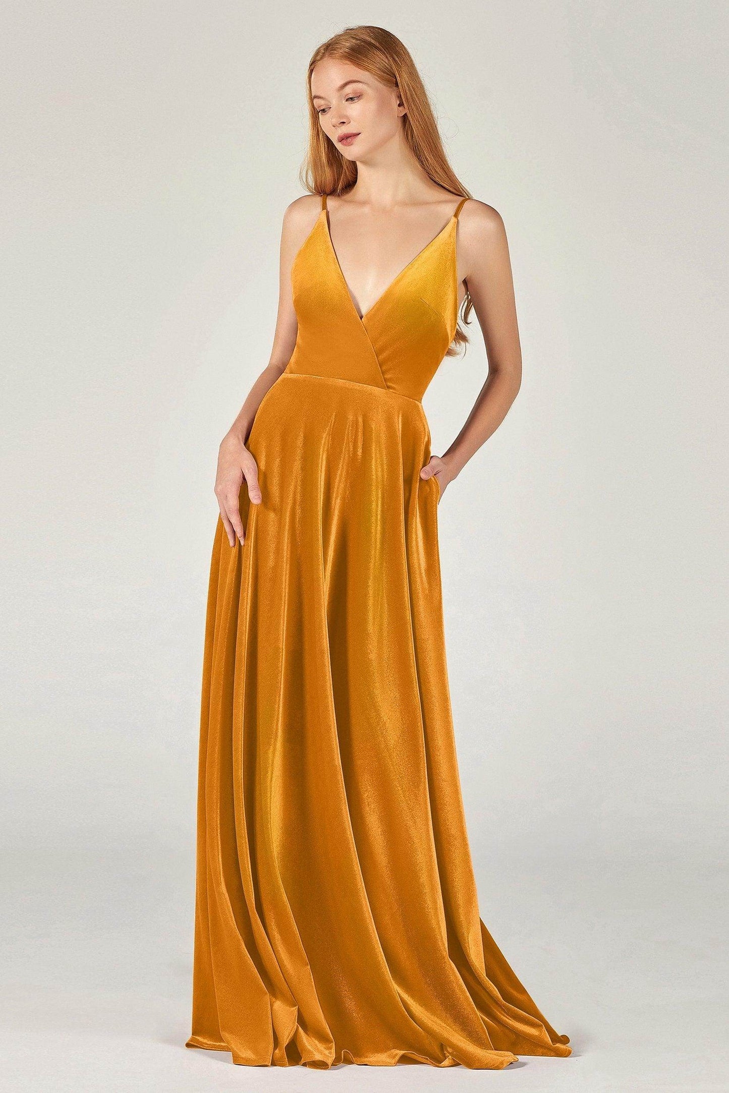 A-Line Floor Length Velvet Bridesmaid Dress Formal Dresses CB0368