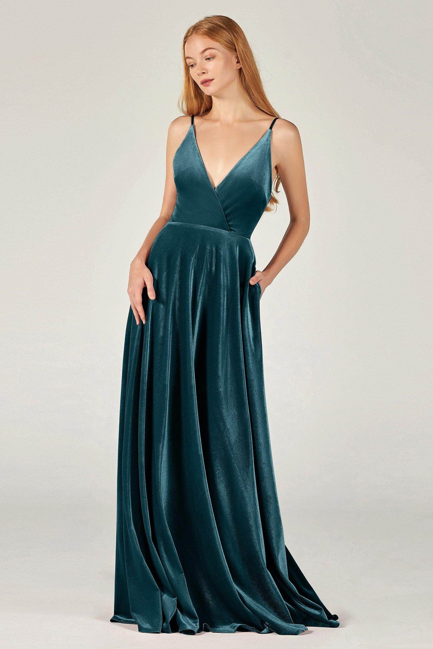 A-Line Floor Length Velvet Bridesmaid Dress Formal Dresses CB0368