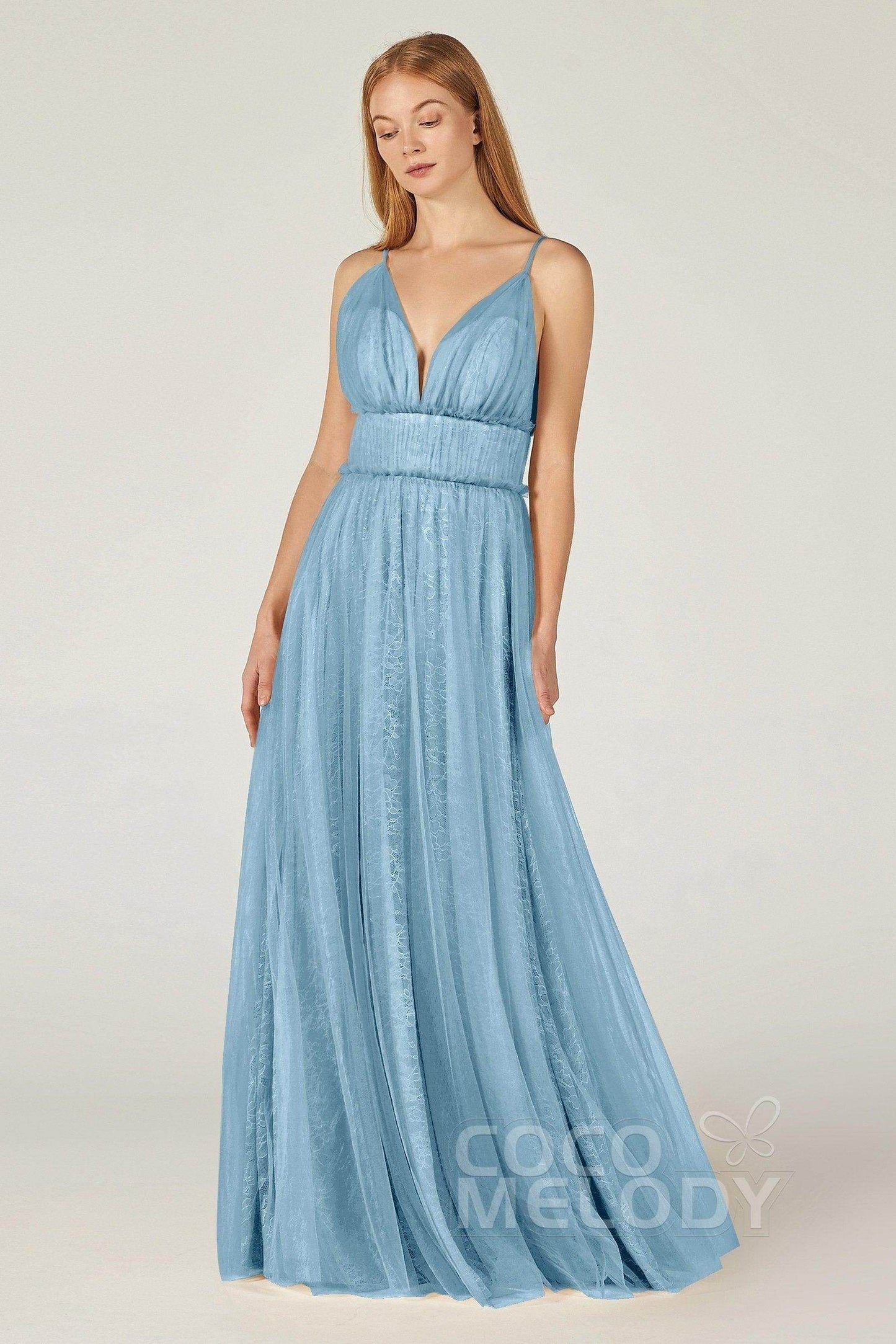 A-Line Floor Length Tulle Lace Bridesmaid Dress CB0374