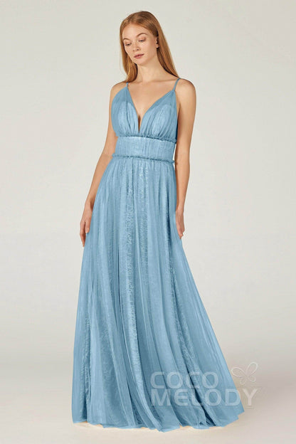 A-Line Floor Length Tulle Lace Bridesmaid Dress CB0374
