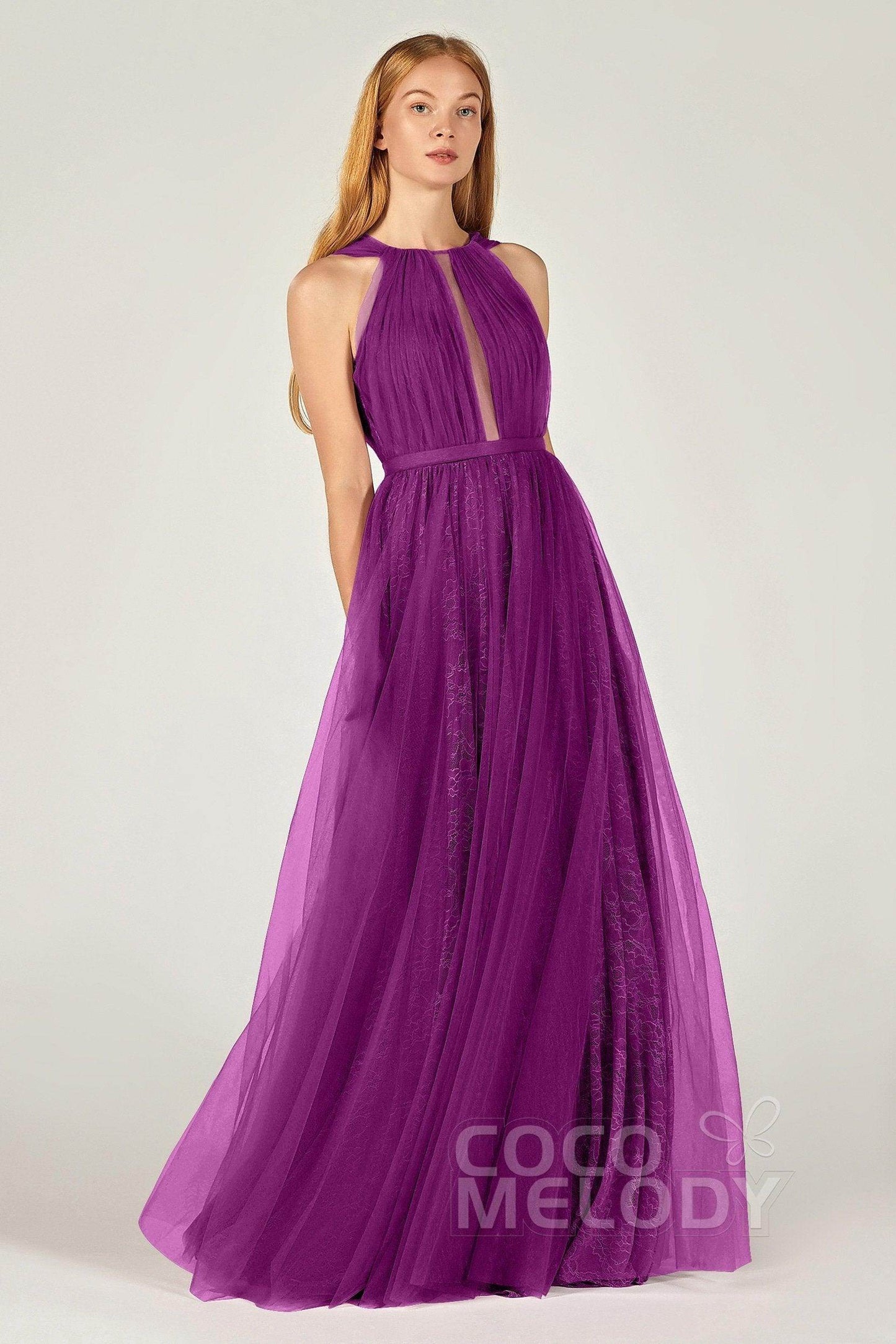 A-Line Floor Length Tulle/Lace Bridesmaid Dress CB0376