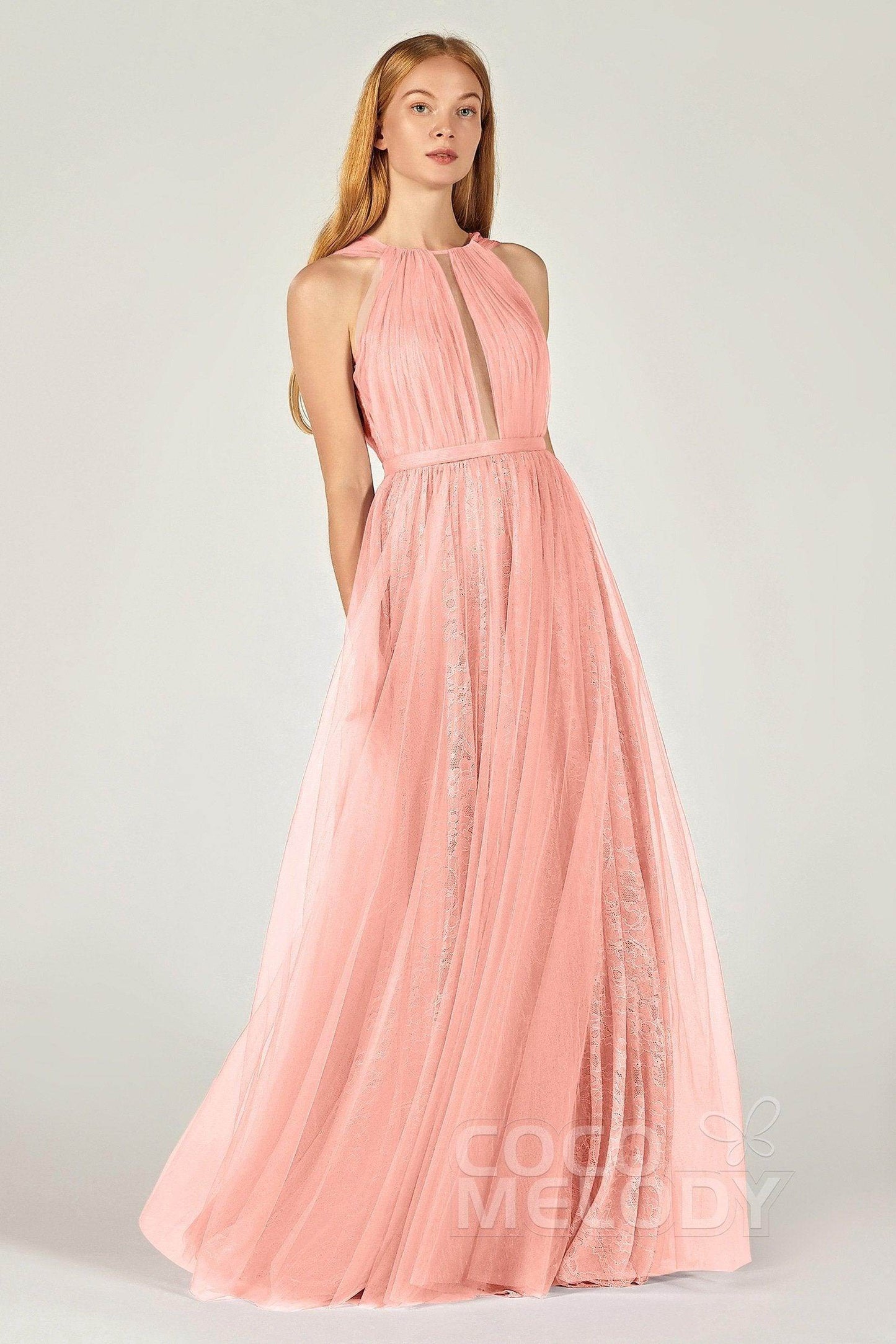 A-Line Floor Length Tulle/Lace Bridesmaid Dress CB0376