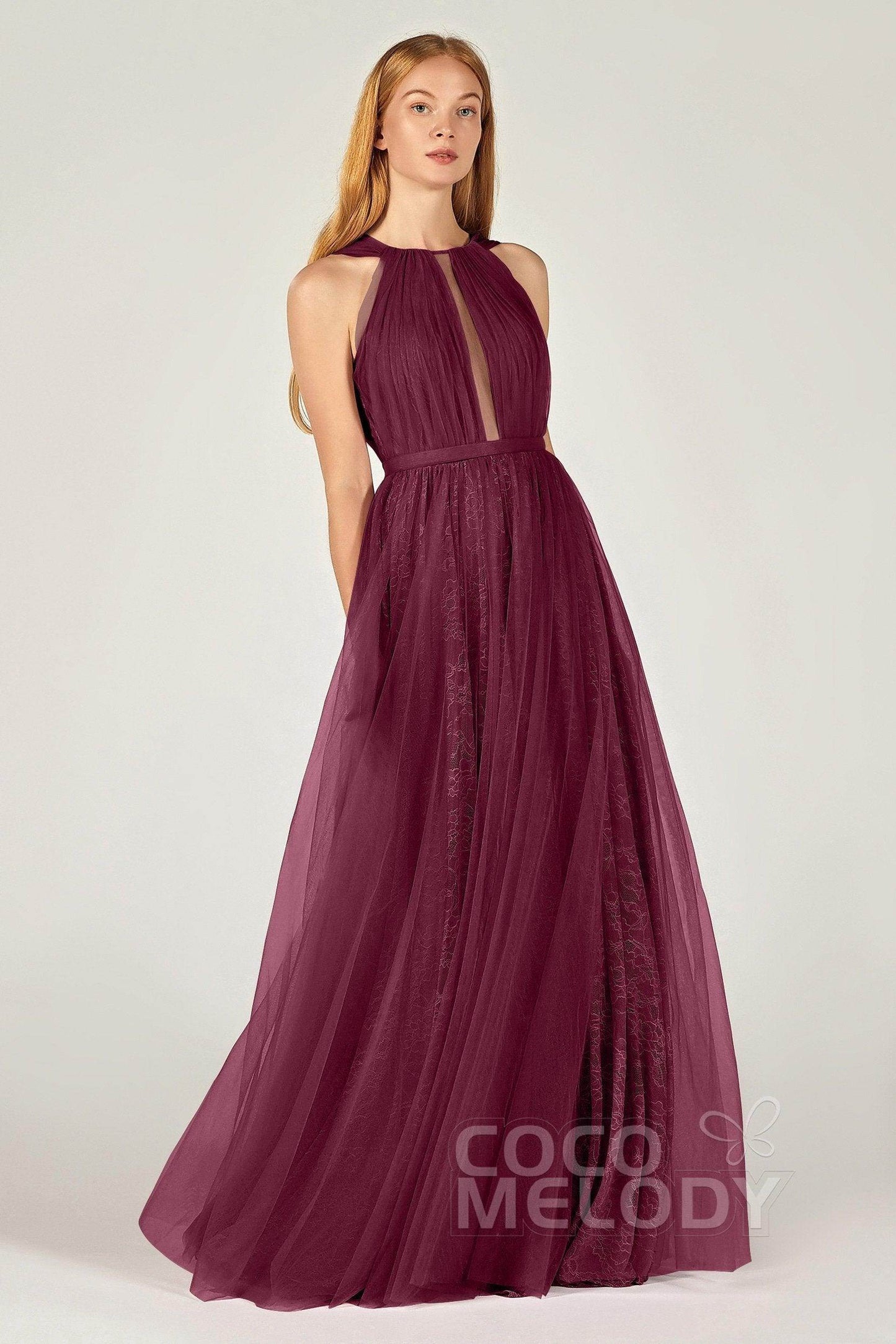 A-Line Floor Length Tulle/Lace Bridesmaid Dress CB0376