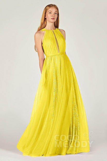 A-Line Floor Length Tulle/Lace Bridesmaid Dress CB0376