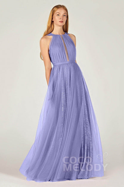 A-Line Floor Length Tulle/Lace Bridesmaid Dress CB0376