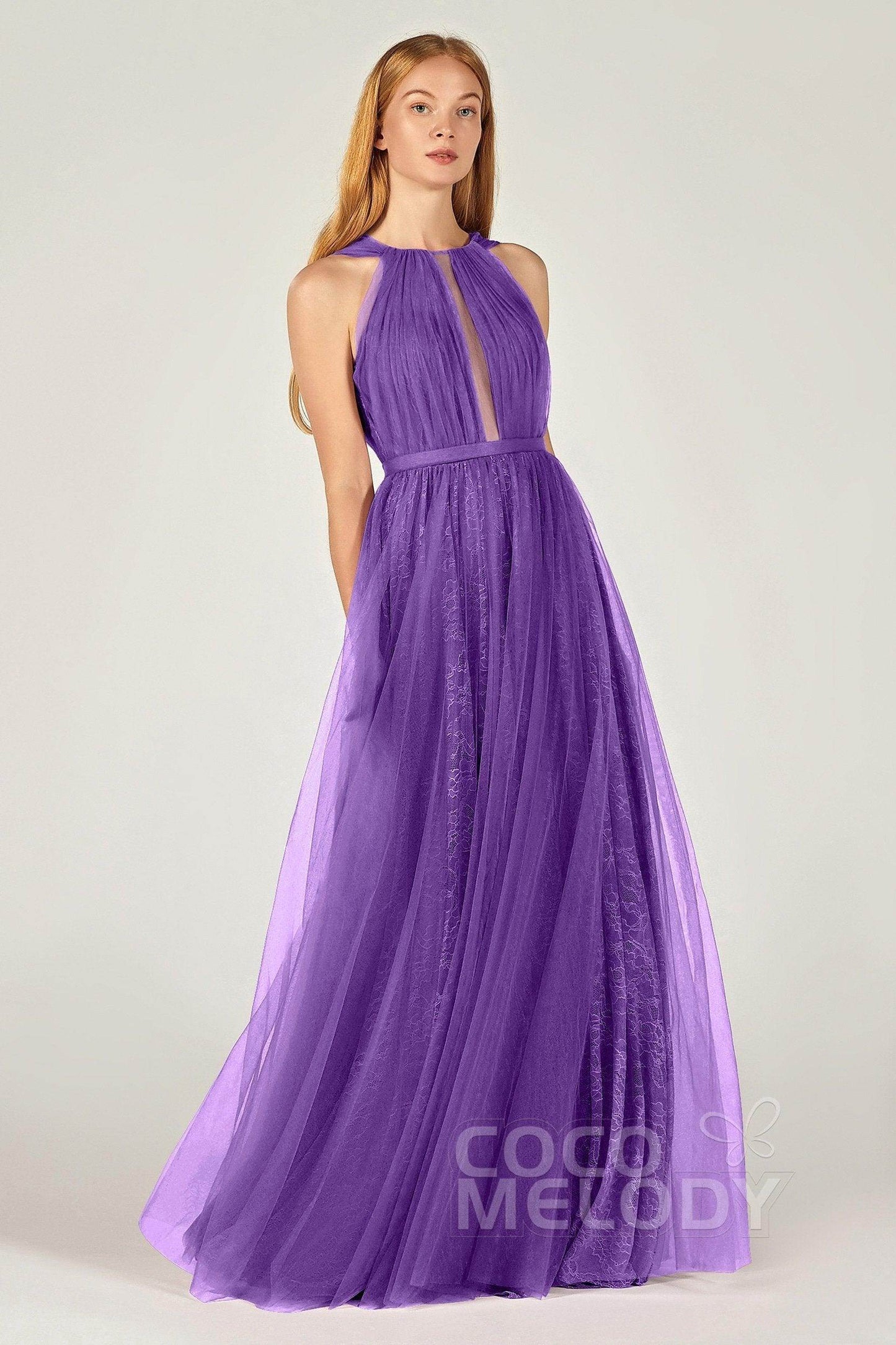A-Line Floor Length Tulle/Lace Bridesmaid Dress CB0376