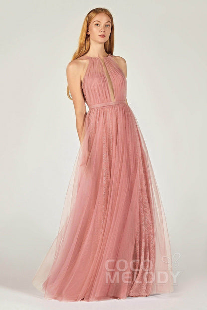 A-Line Floor Length Tulle/Lace Bridesmaid Dress CB0376