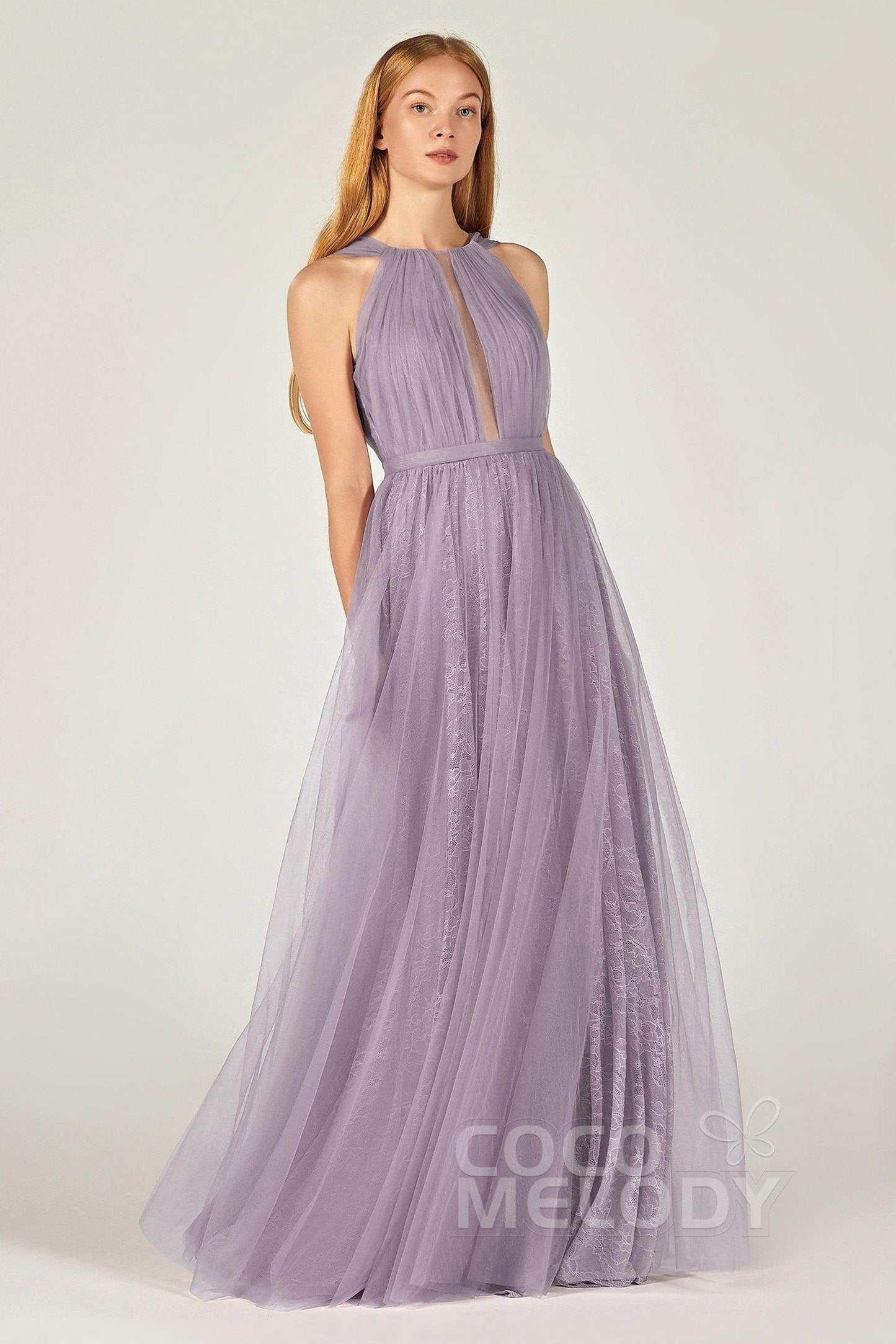 A-Line Floor Length Tulle/Lace Bridesmaid Dress CB0376