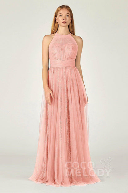 A-Line Floor Length Tulle Lace Bridesmaid Dress CB0377