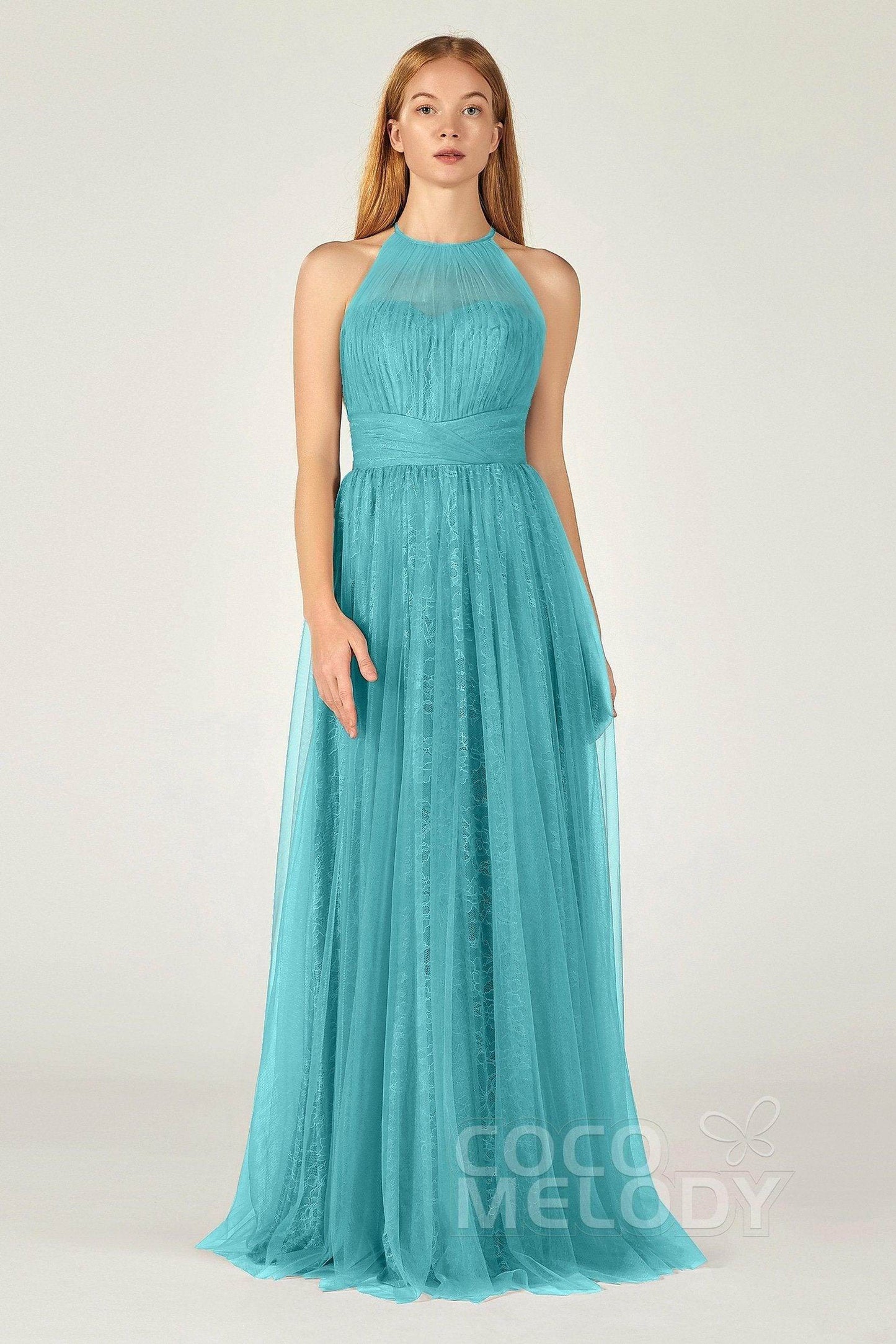 A-Line Floor Length Tulle Lace Bridesmaid Dress CB0377