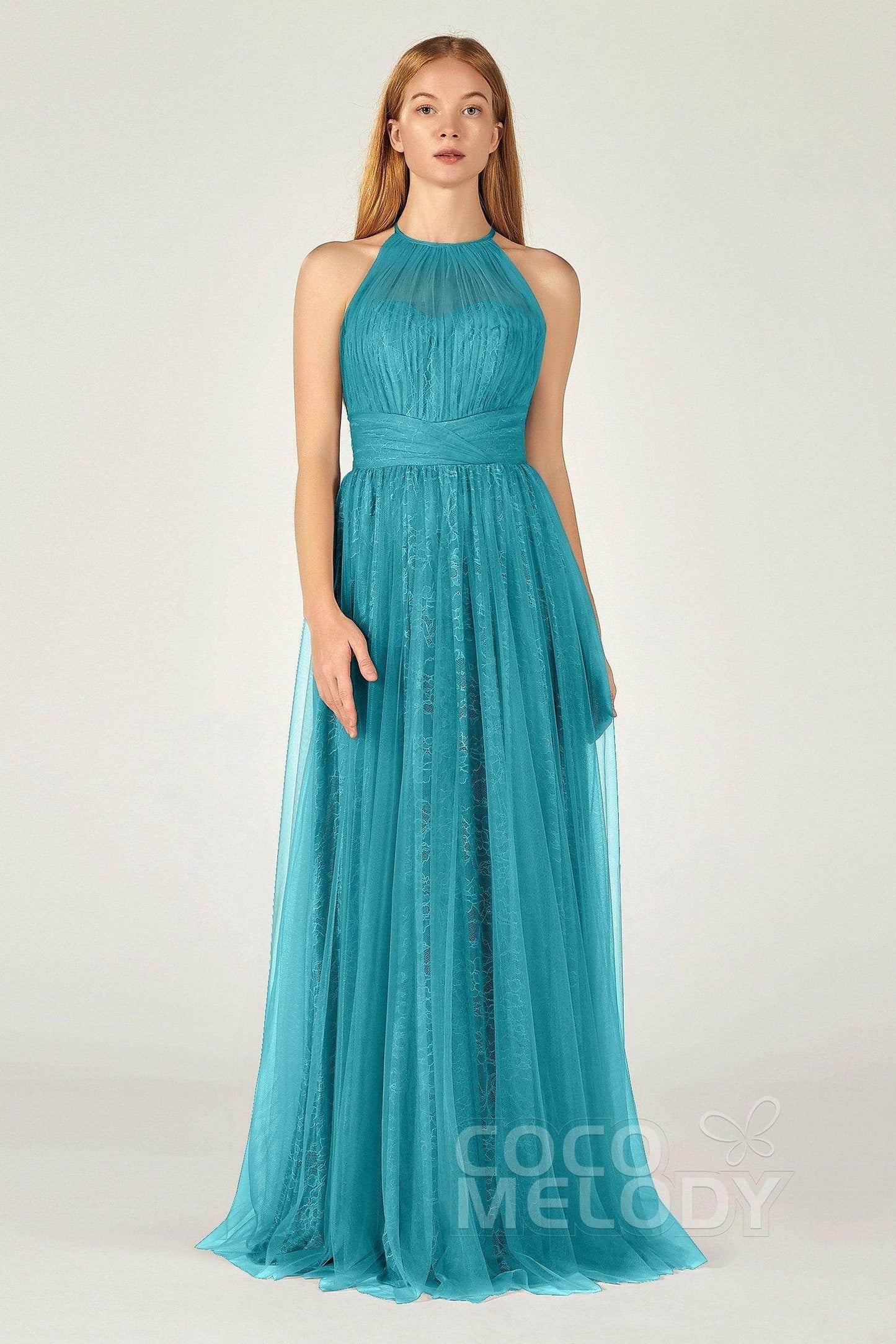 A-Line Floor Length Tulle Lace Bridesmaid Dress CB0377