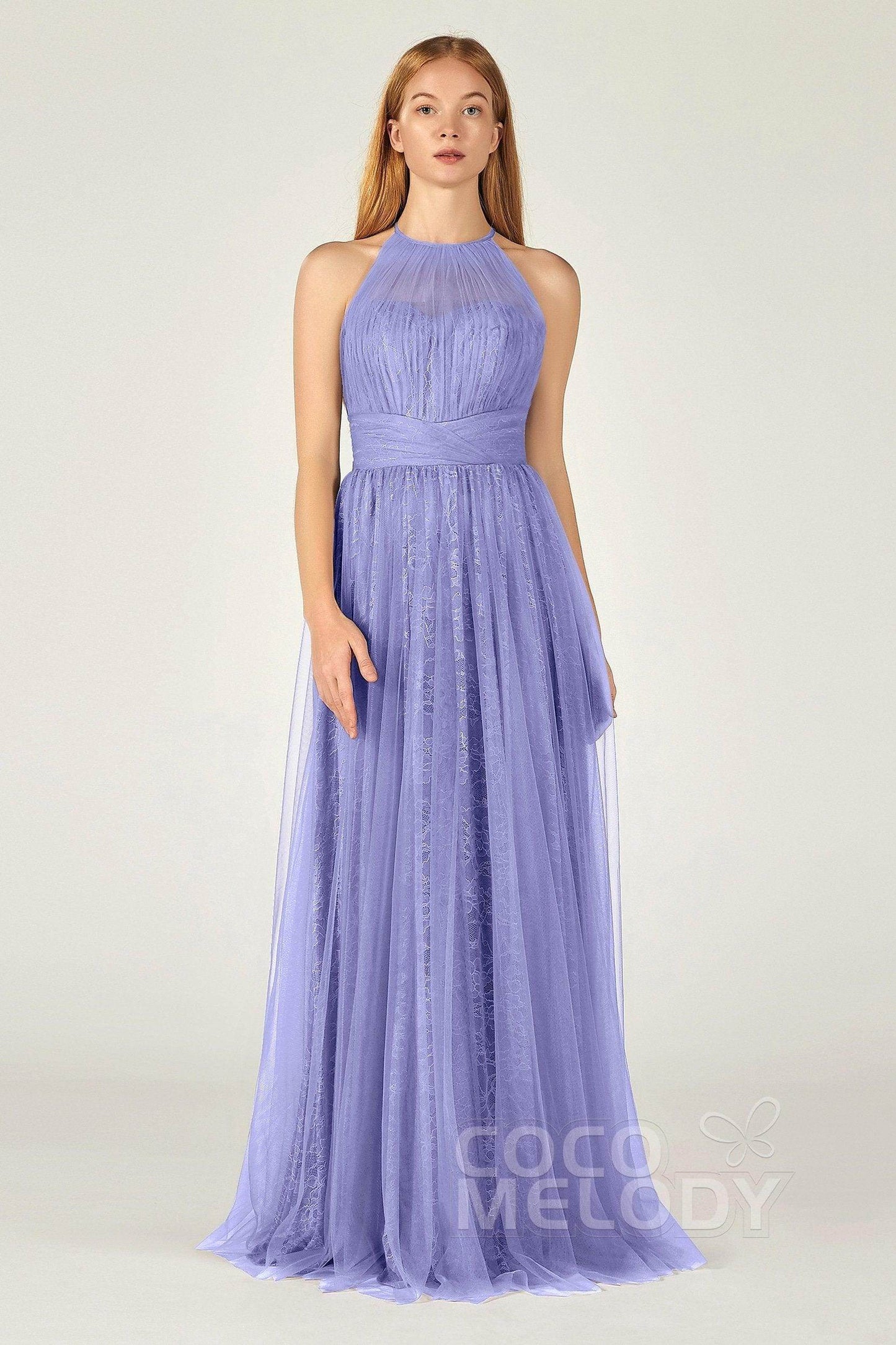 A-Line Floor Length Tulle Lace Bridesmaid Dress CB0377