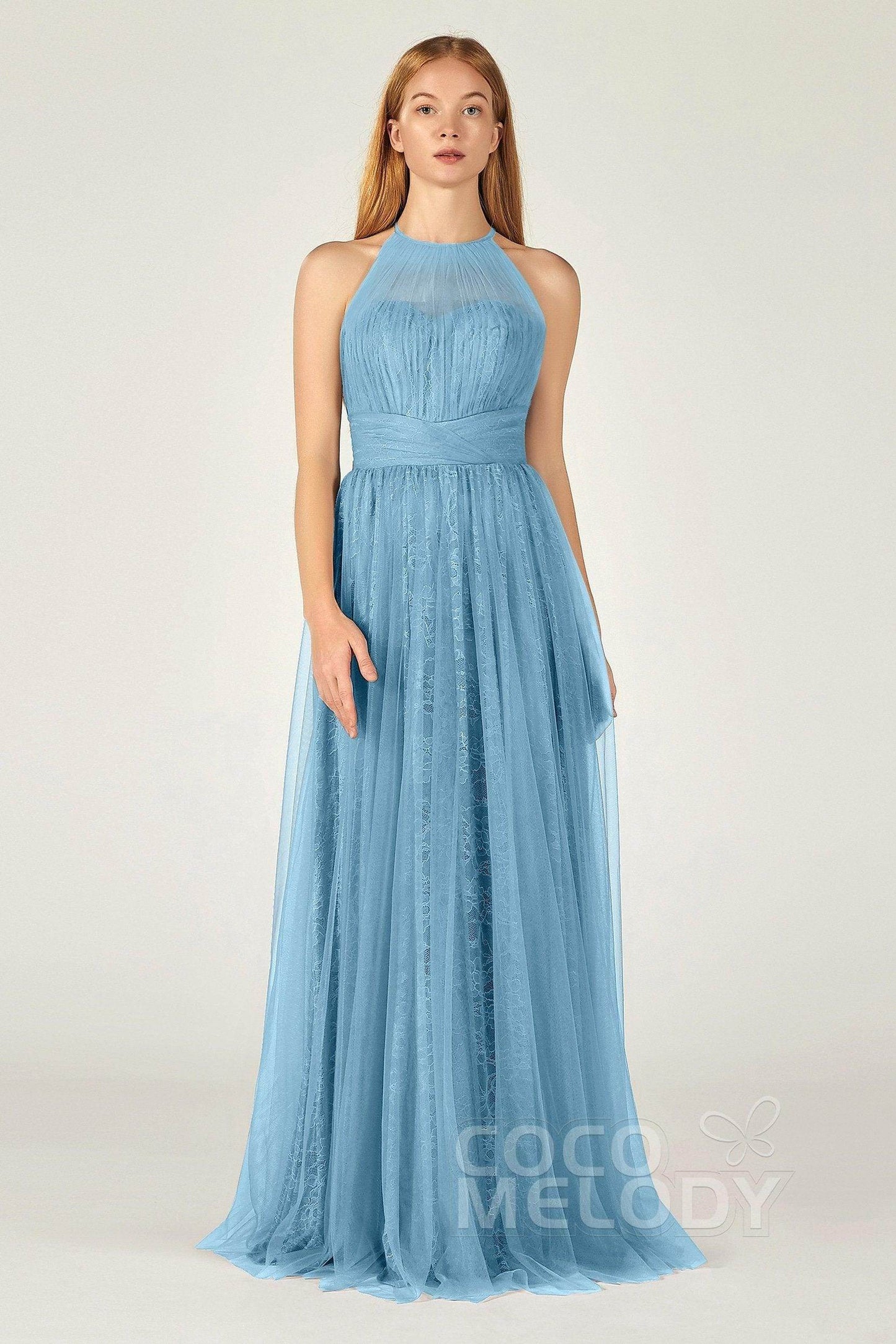 A-Line Floor Length Tulle Lace Bridesmaid Dress CB0377