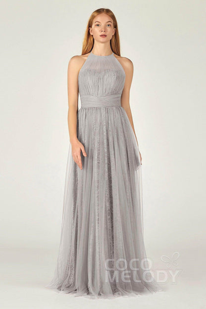 A-Line Floor Length Tulle Lace Bridesmaid Dress CB0377