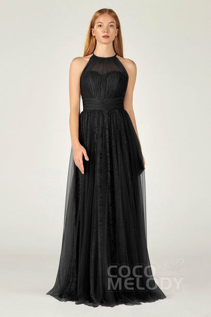 A-Line Floor Length Tulle Lace Bridesmaid Dress CB0377