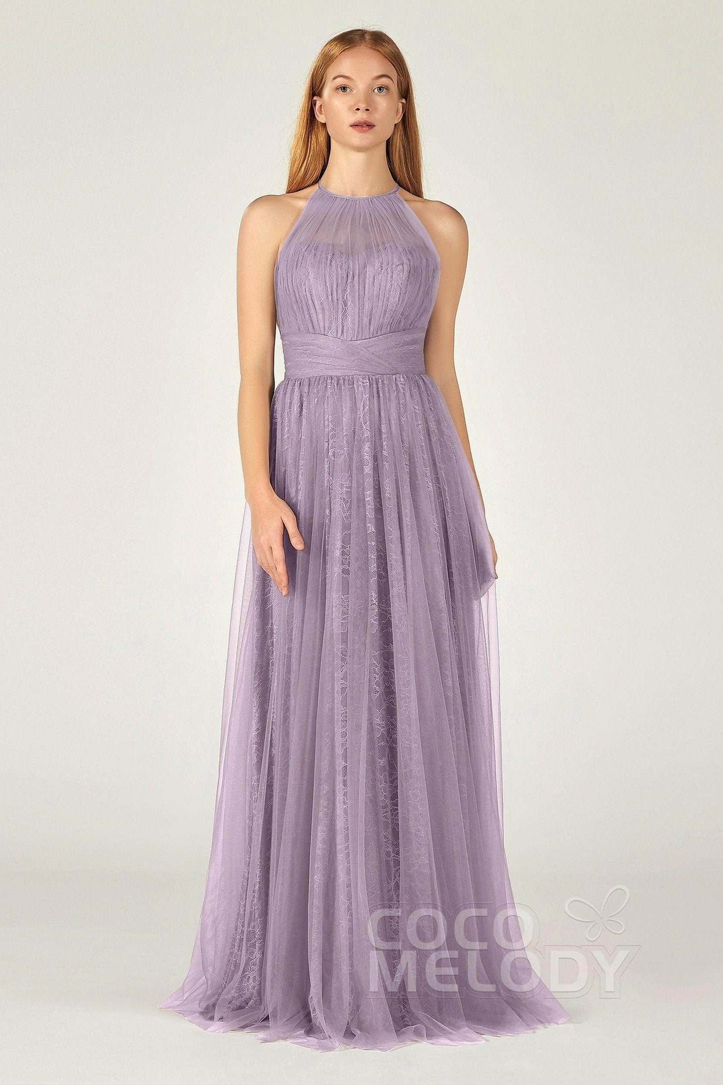 A-Line Floor Length Tulle Lace Bridesmaid Dress CB0377