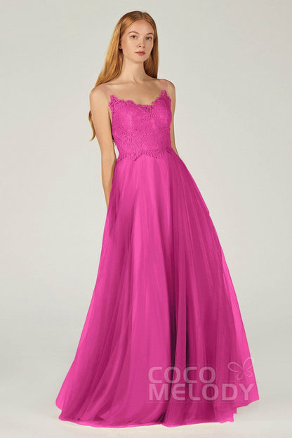 A-Line Floor Length Tulle Lace Bridesmaid Dress CB0378