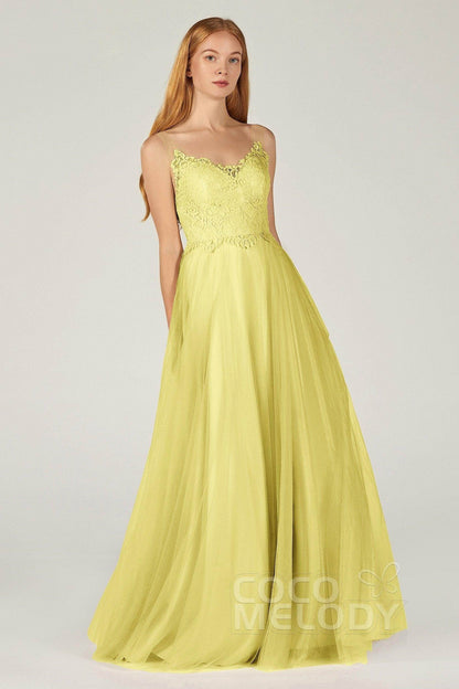 A-Line Floor Length Tulle Lace Bridesmaid Dress CB0378