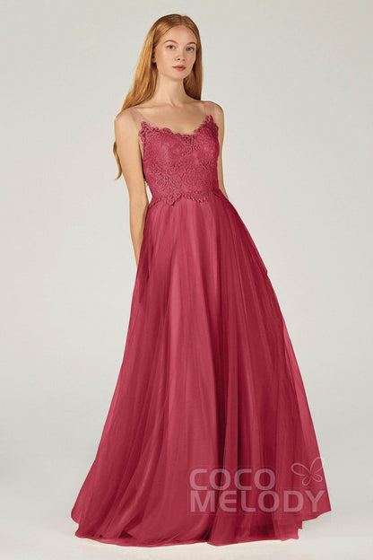 A-Line Floor Length Tulle Lace Bridesmaid Dress CB0378