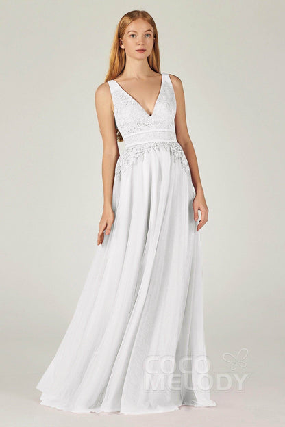 A-Line Floor Length Tulle Lace Bridesmaid Dress CB0379