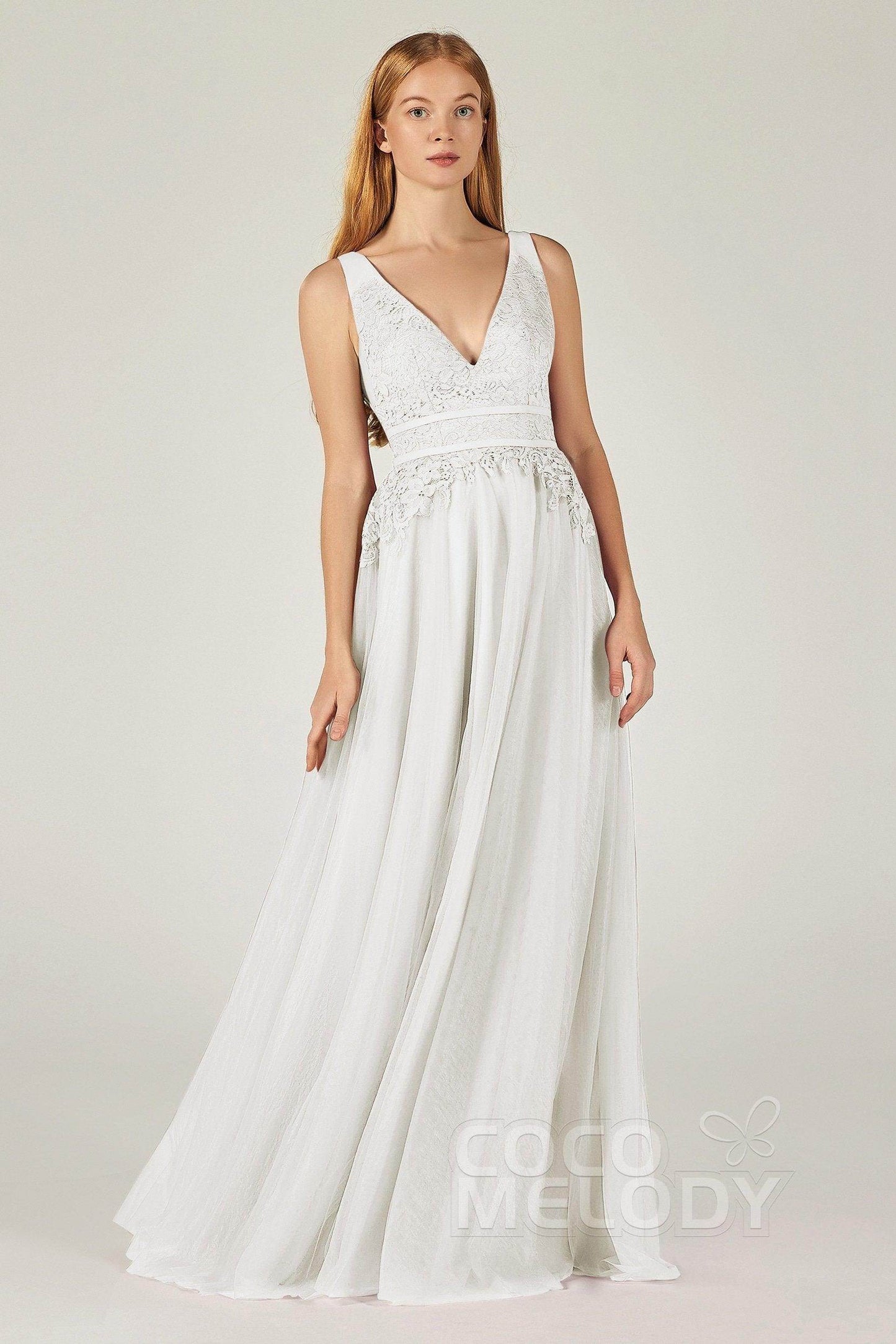 A-Line Floor Length Tulle Lace Bridesmaid Dress CB0379