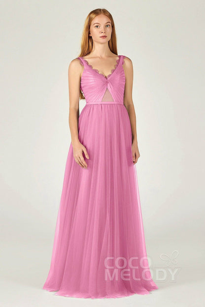 A-Line Floor Length Tulle Bridesmaid Dress CB0380