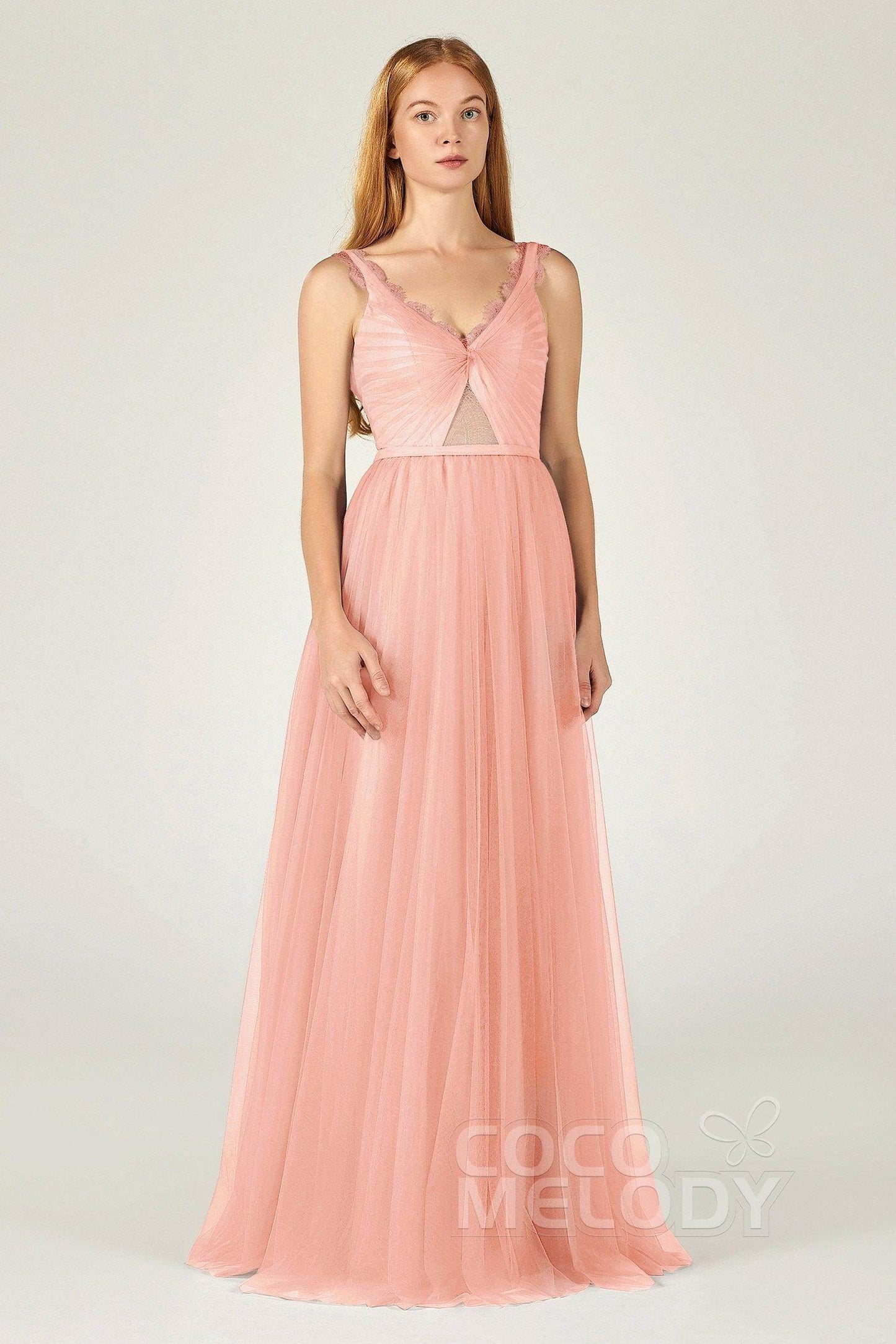 A-Line Floor Length Tulle Bridesmaid Dress CB0380