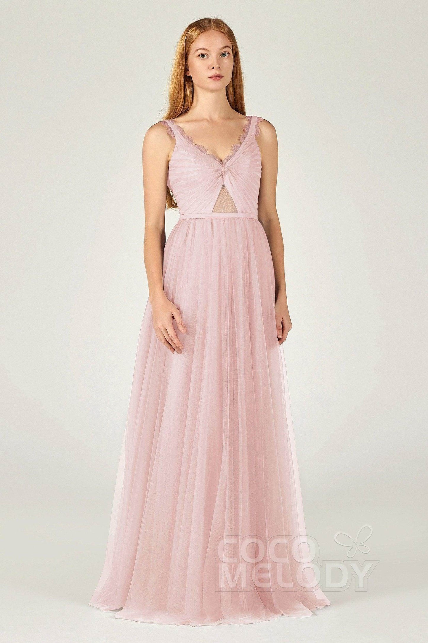 A-Line Floor Length Tulle Bridesmaid Dress CB0380