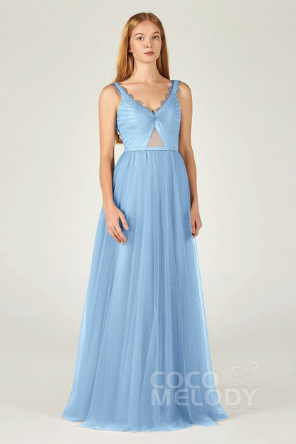 A-Line Floor Length Tulle Bridesmaid Dress CB0380