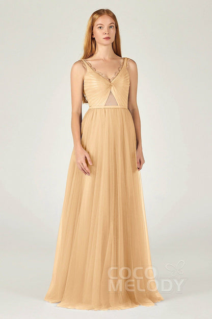 A-Line Floor Length Tulle Bridesmaid Dress CB0380