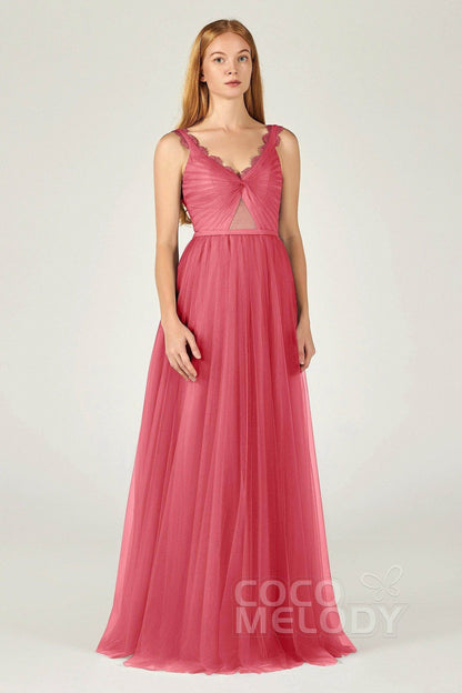 A-Line Floor Length Tulle Bridesmaid Dress CB0380