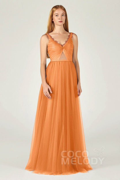 A-Line Floor Length Tulle Bridesmaid Dress CB0380