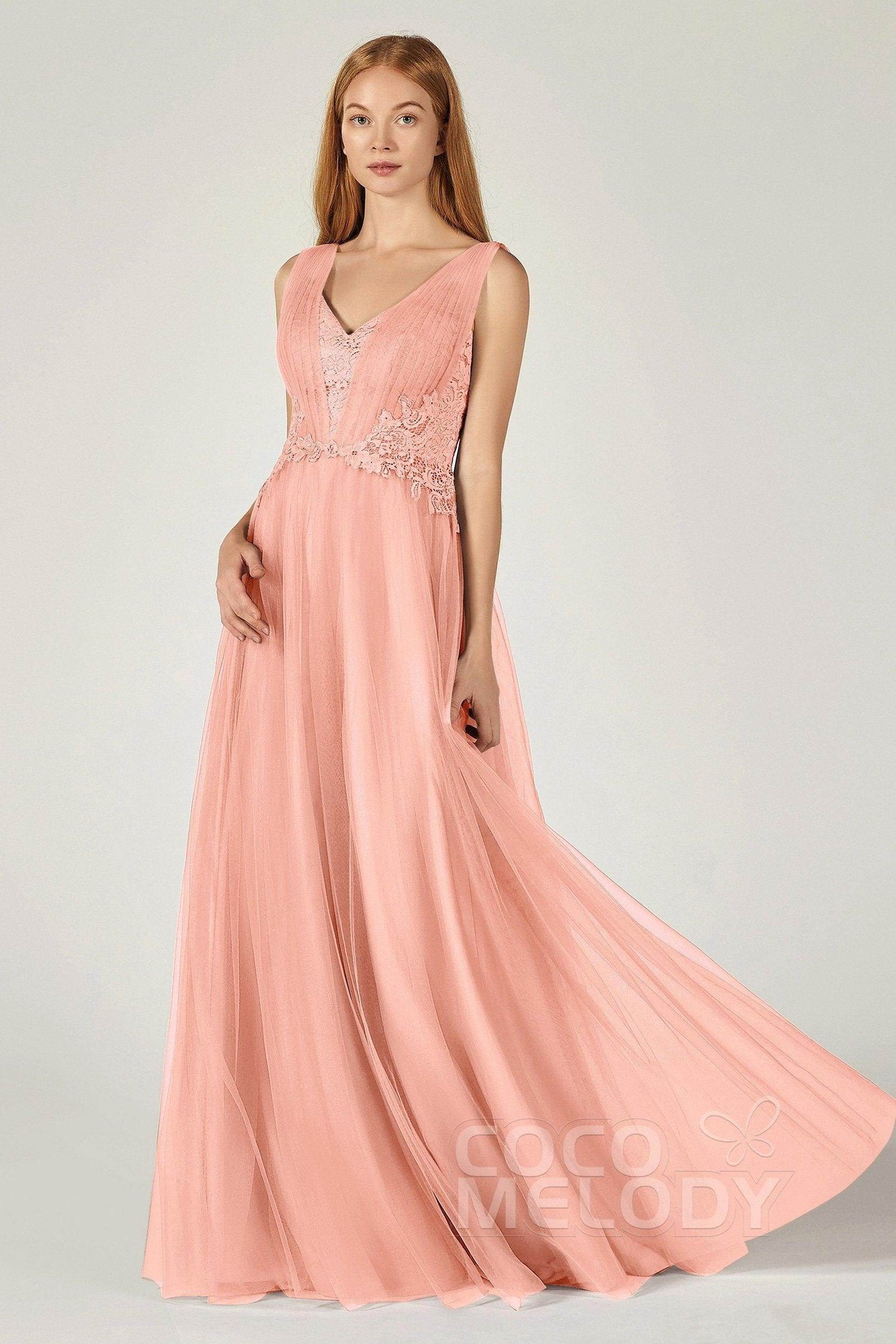 A-Line Floor Length Tulle/Lace Bridesmaid Dress CB0381