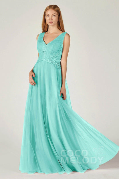 A-Line Floor Length Tulle/Lace Bridesmaid Dress CB0381