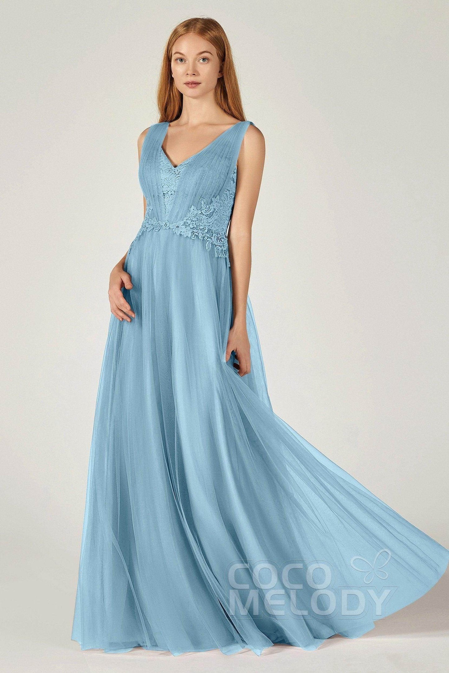 A-Line Floor Length Tulle/Lace Bridesmaid Dress CB0381