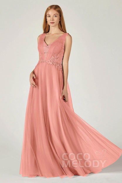 A-Line Floor Length Tulle/Lace Bridesmaid Dress CB0381