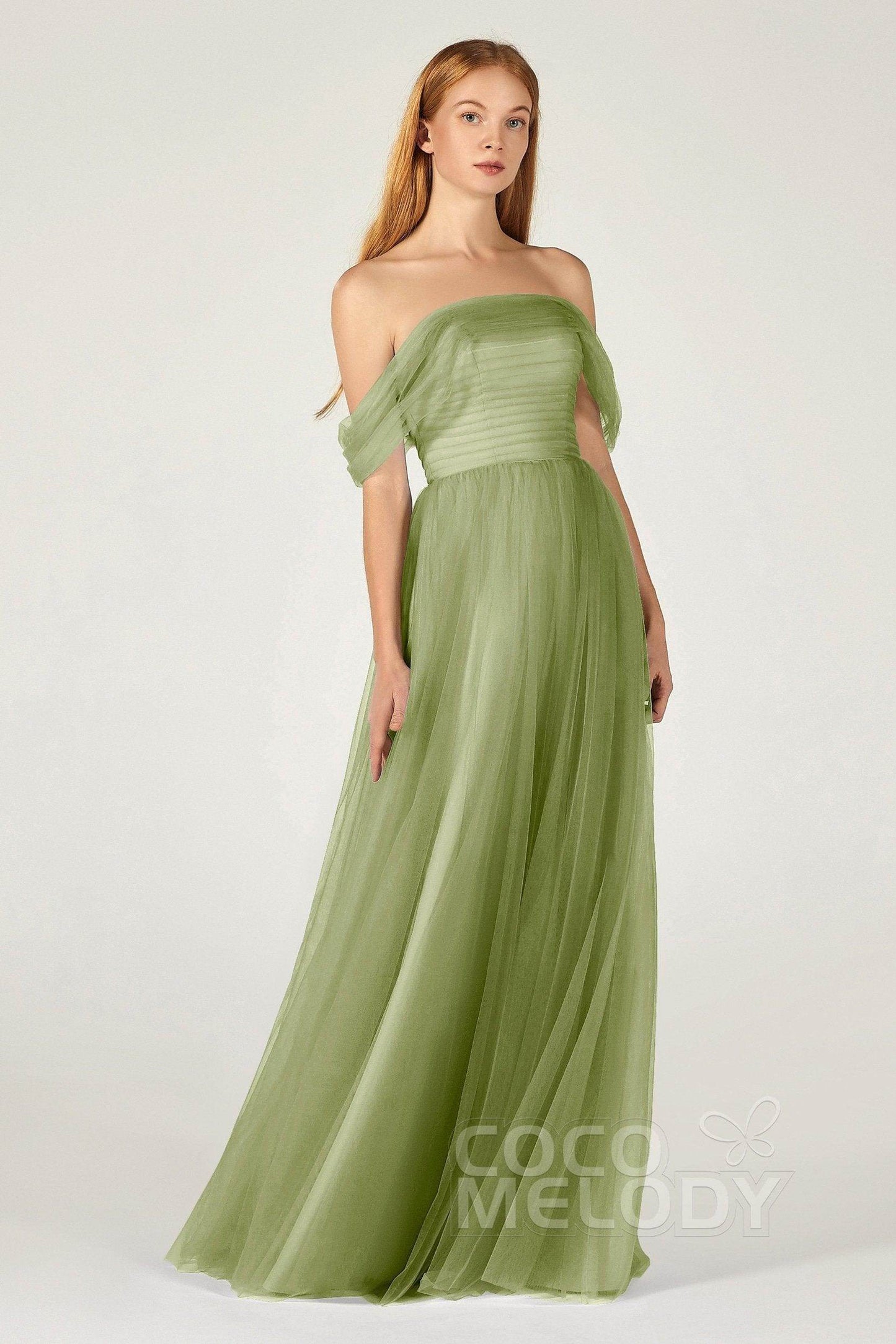 A-Line Floor Length Tulle Bridesmaid Dress CB0382