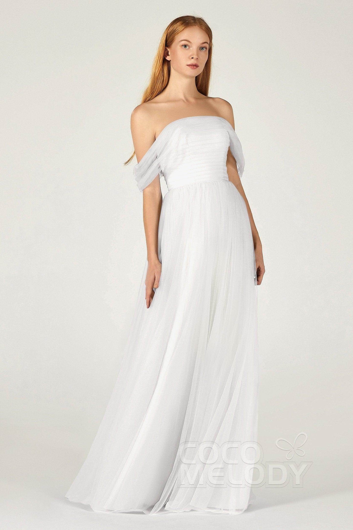 A-Line Floor Length Tulle Bridesmaid Dress CB0382