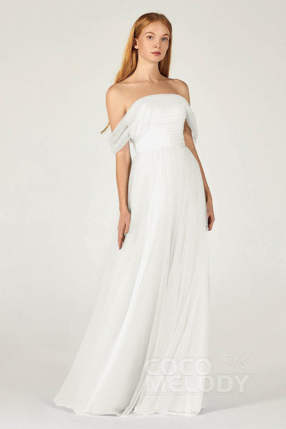 A-Line Floor Length Tulle Bridesmaid Dress CB0382