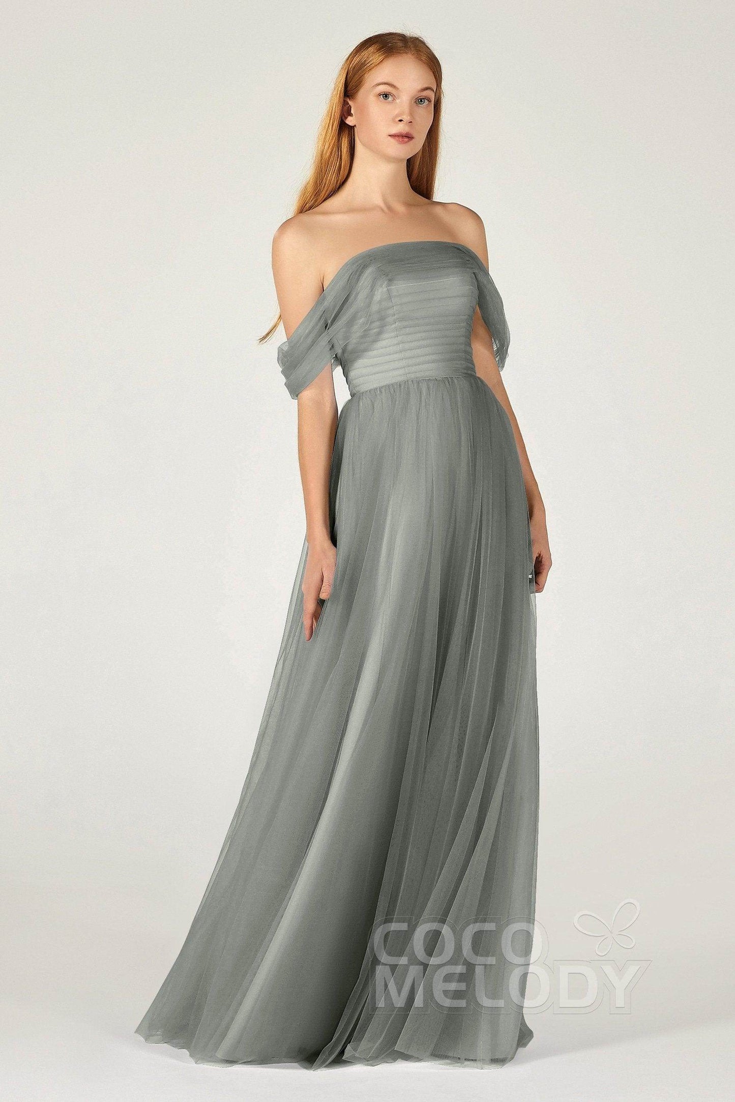 A-Line Floor Length Tulle Bridesmaid Dress CB0382