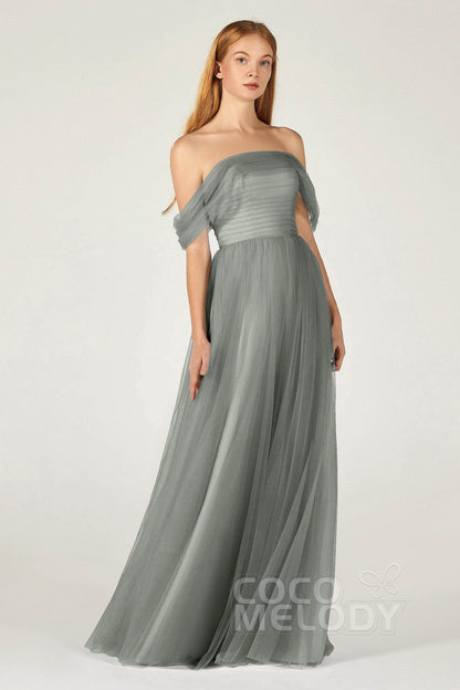 A-Line Floor Length Tulle Bridesmaid Dress CB0382